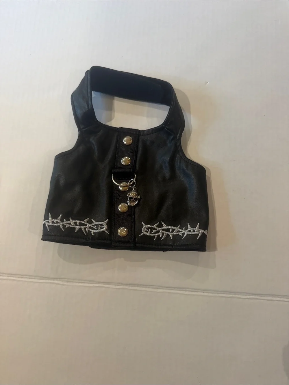 Black doggy Faux Leather Harness with Barbed Wire Detail